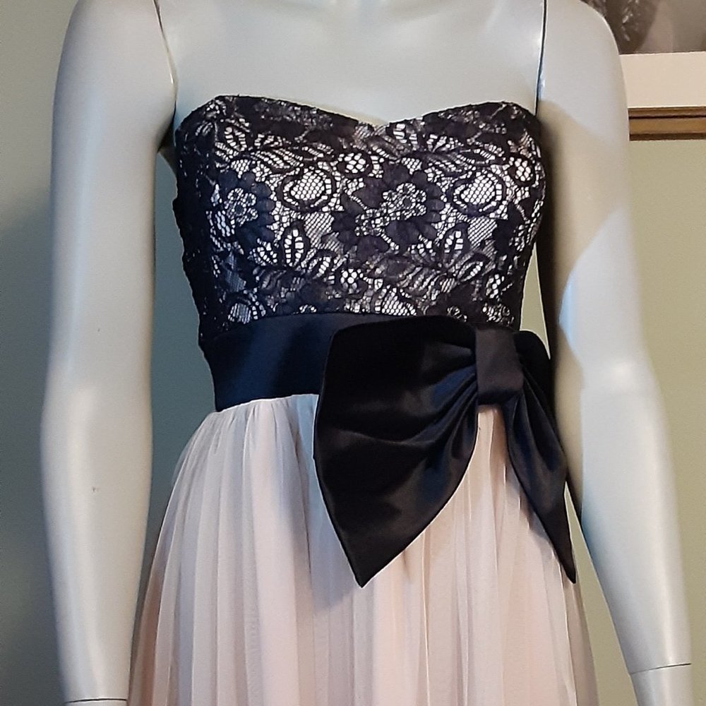 Mystic Woman's Gorgeous Party Dress in Blush and Black with tule Overlay and Bow